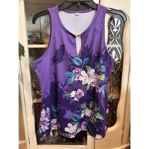 Sleevless Women's Dressy Deep Purple Floral Pattern Top Size M